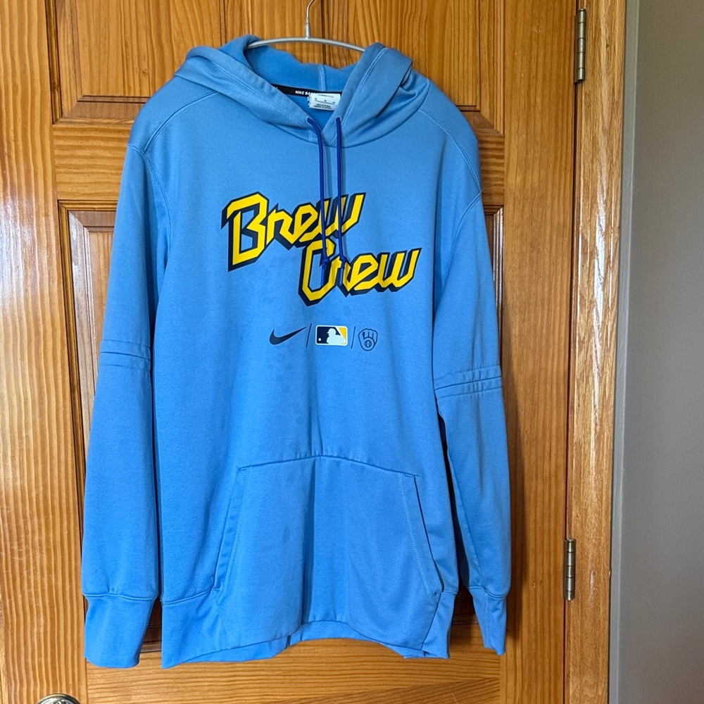 Nike Light Blue 'Brew Crew' Pullover Hoodie with Yellow Logo